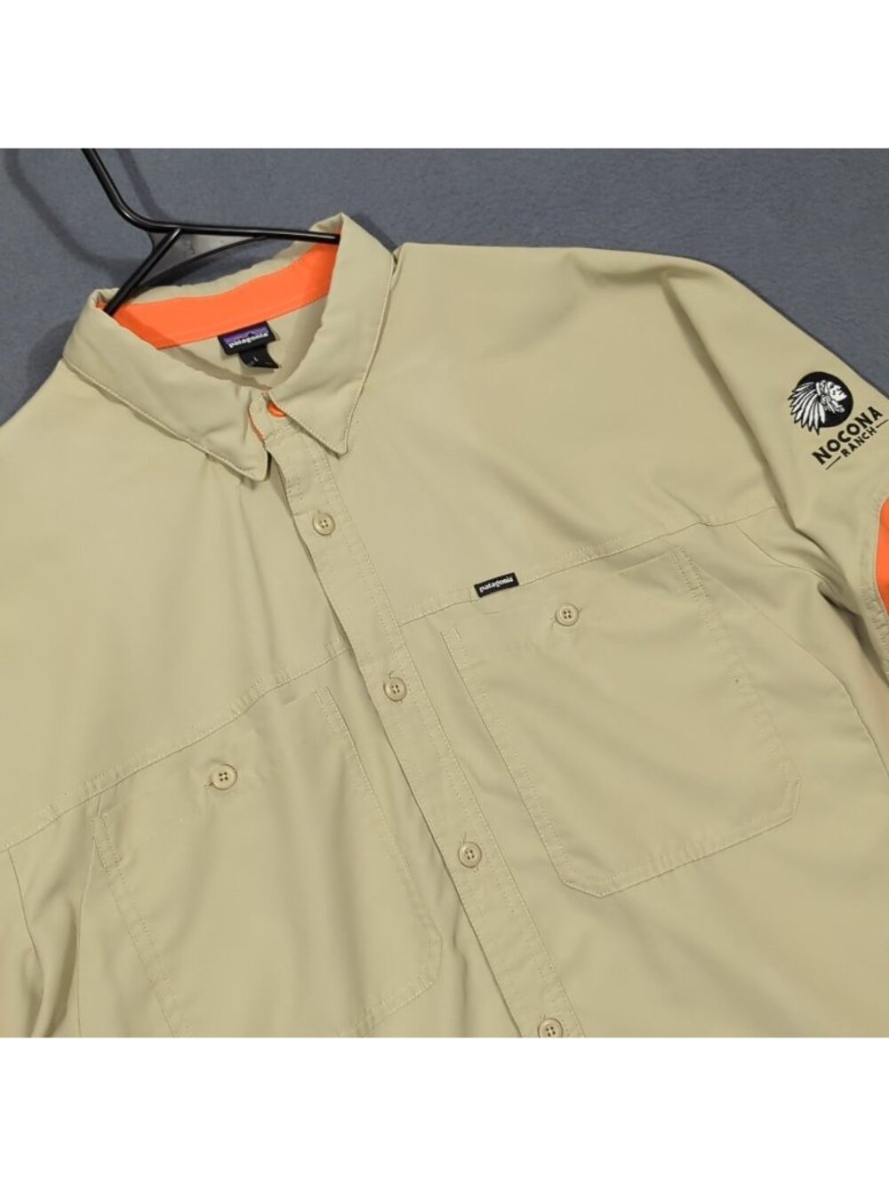 Patagonia Lightweight Field Shirt Men's L Tan/ Orange Nocana Embroidered Outdoor